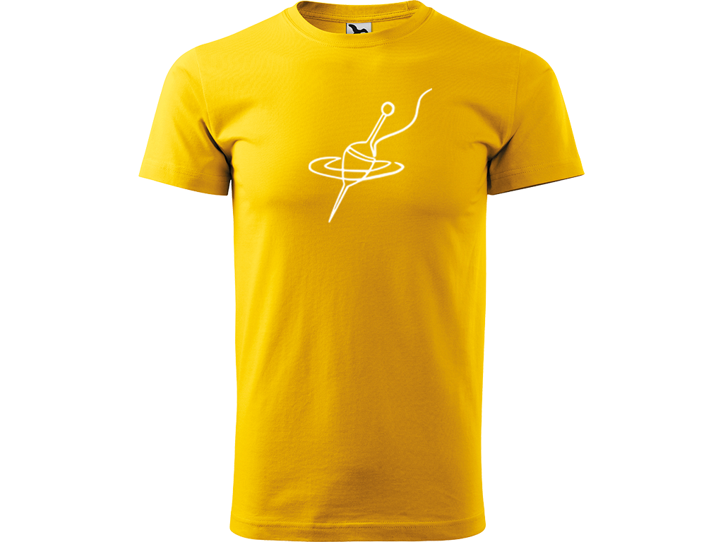 Ručně malované pánské bavlněné tričko - Jednotahový Splávek Barva trička: ŽLUTÁ, Velikost trička: XXL, Barva motivu: BÍLÁ
