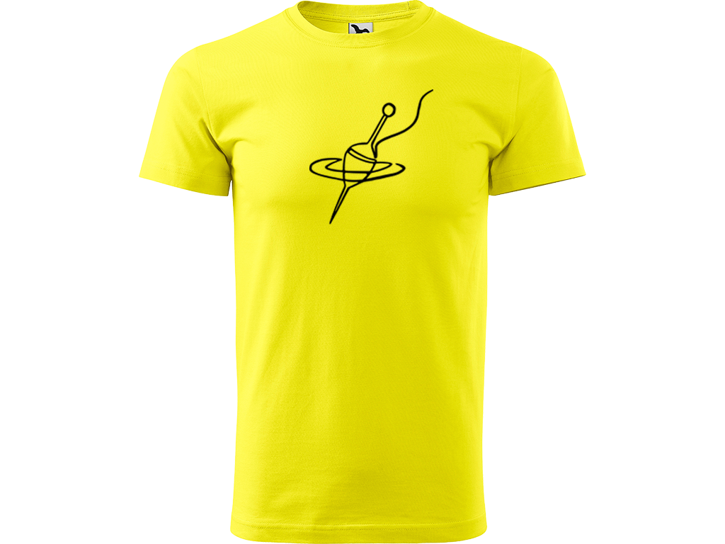 Ručně malované pánské bavlněné tričko - Jednotahový Splávek Barva trička: CITRONOVÁ, Velikost trička: S, Barva motivu: ČERNÁ