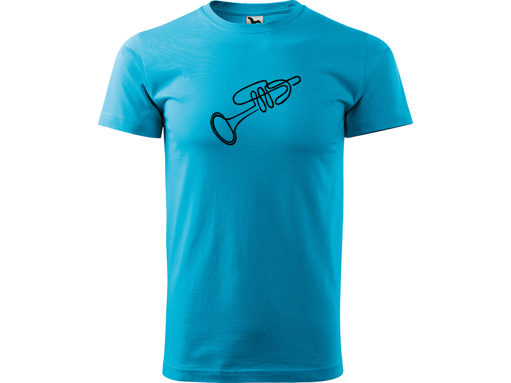 Ručně malované pánské bavlněné tričko - Jednotahová Trumpeta - 2 Barva trička: TYRKYSOVÁ, Velikost trička: S, Barva motivu: ČERNÁ