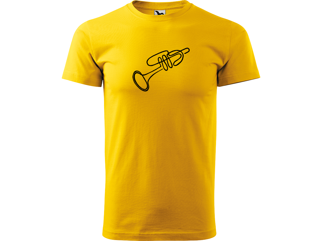 Ručně malované pánské bavlněné tričko - Jednotahová Trumpeta - 2 Barva trička: ŽLUTÁ, Velikost trička: S, Barva motivu: ČERNÁ