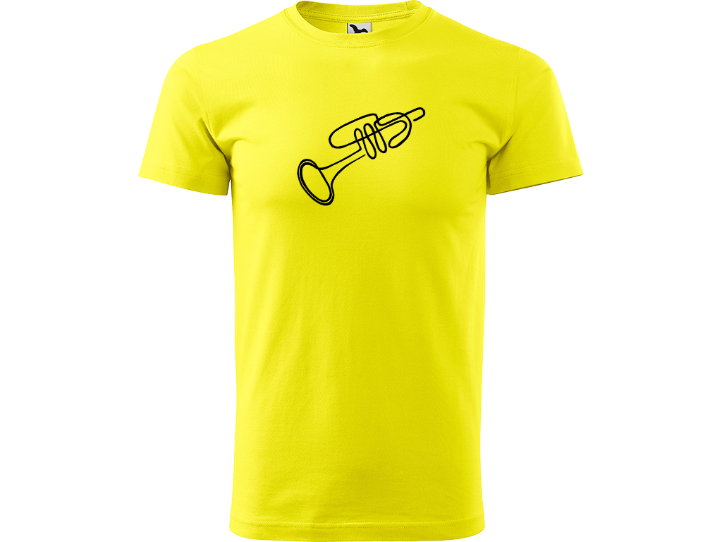 Ručně malované pánské bavlněné tričko - Jednotahová Trumpeta - 2 Barva trička: CITRONOVÁ, Velikost trička: XL, Barva motivu: ČERNÁ