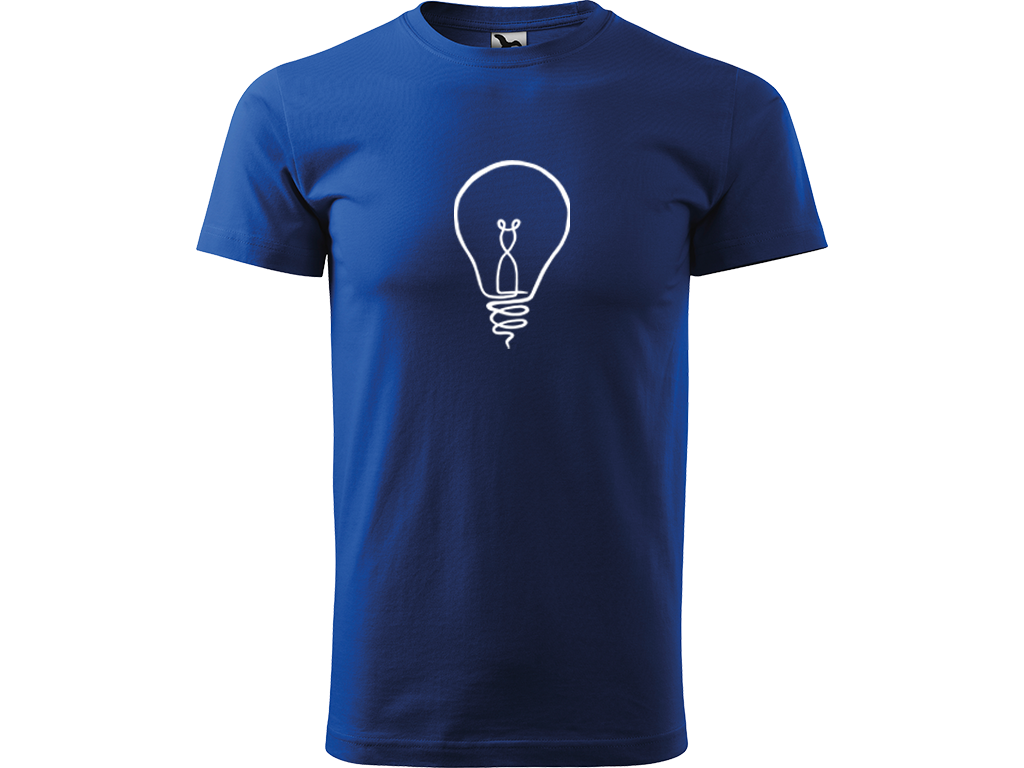 Ručně malované pánské bavlněné tričko - Jednotahová Žárovka Barva trička: MODRÁ, Velikost trička: L, Barva motivu: BÍLÁ