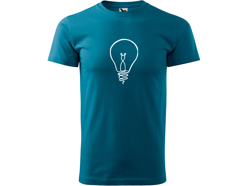 Ručně malované pánské bavlněné tričko - Jednotahová Žárovka Barva trička: PETROLEJOVÁ, Velikost trička: XL, Barva motivu: BÍLÁ