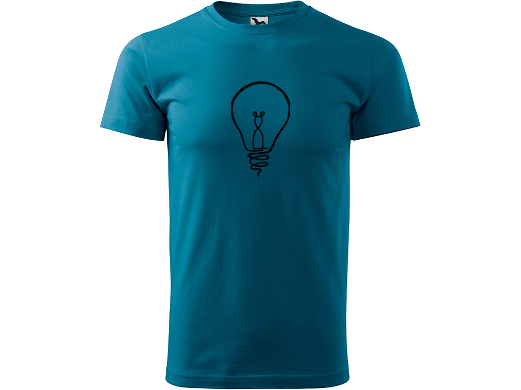 Ručně malované pánské bavlněné tričko - Jednotahová Žárovka Barva trička: PETROLEJOVÁ, Velikost trička: XL, Barva motivu: ČERNÁ
