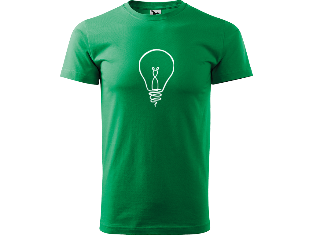 Ručně malované pánské bavlněné tričko - Jednotahová Žárovka Barva trička: STŘEDNĚ ZELENÁ, Velikost trička: M, Barva motivu: BÍLÁ