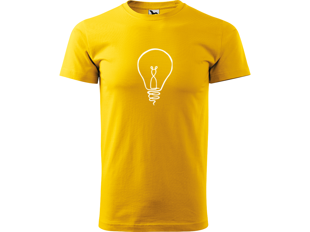 Ručně malované pánské bavlněné tričko - Jednotahová Žárovka Barva trička: ŽLUTÁ, Velikost trička: L, Barva motivu: BÍLÁ