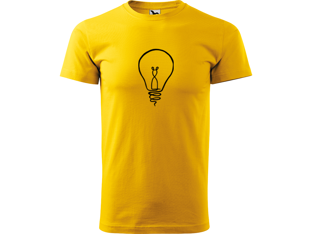 Ručně malované pánské bavlněné tričko - Jednotahová Žárovka Barva trička: ŽLUTÁ, Velikost trička: XS, Barva motivu: ČERNÁ