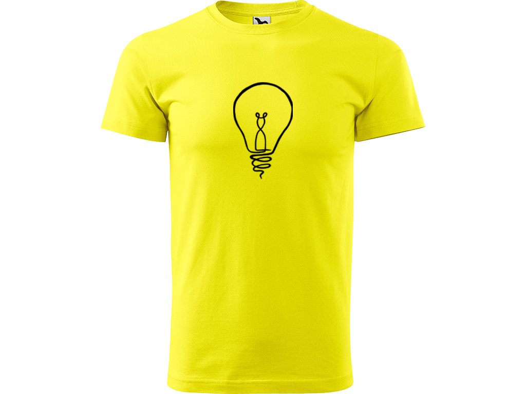 Ručně malované pánské bavlněné tričko - Jednotahová Žárovka Barva trička: CITRONOVÁ, Velikost trička: XL, Barva motivu: ČERNÁ