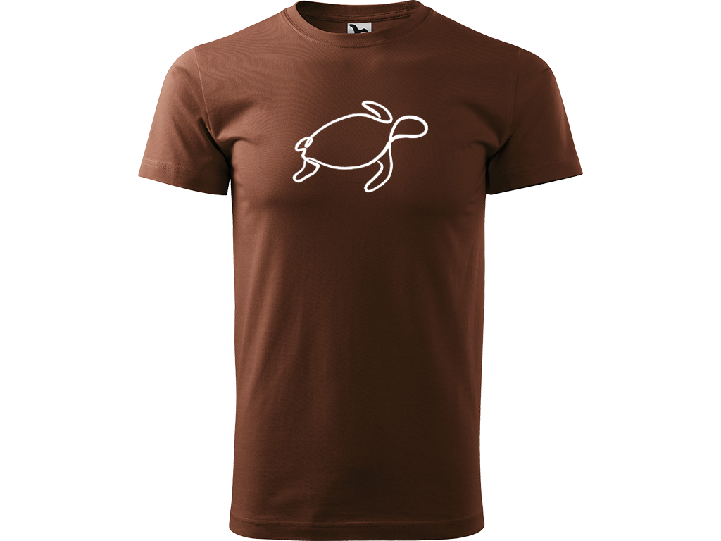 Ručně malované pánské bavlněné tričko - Jednotahová Želva Barva trička: ČOKOLÁDOVÁ, Velikost trička: XS, Barva motivu: BÍLÁ
