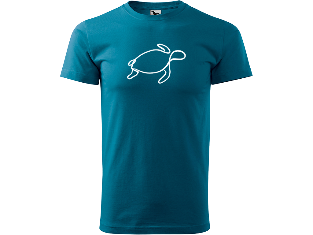 Ručně malované pánské bavlněné tričko - Jednotahová Želva Barva trička: PETROLEJOVÁ, Velikost trička: S, Barva motivu: BÍLÁ