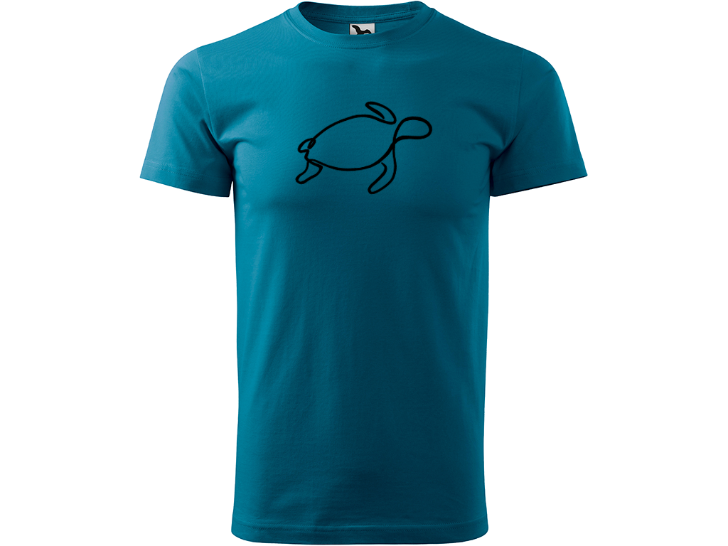 Ručně malované pánské bavlněné tričko - Jednotahová Želva Barva trička: PETROLEJOVÁ, Velikost trička: XXL, Barva motivu: ČERNÁ