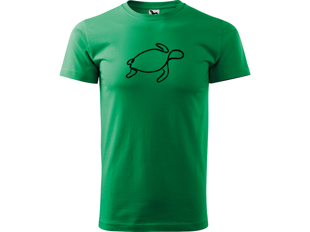 Ručně malované pánské bavlněné tričko - Jednotahová Želva Barva trička: STŘEDNĚ ZELENÁ, Velikost trička: XL, Barva motivu: ČERNÁ