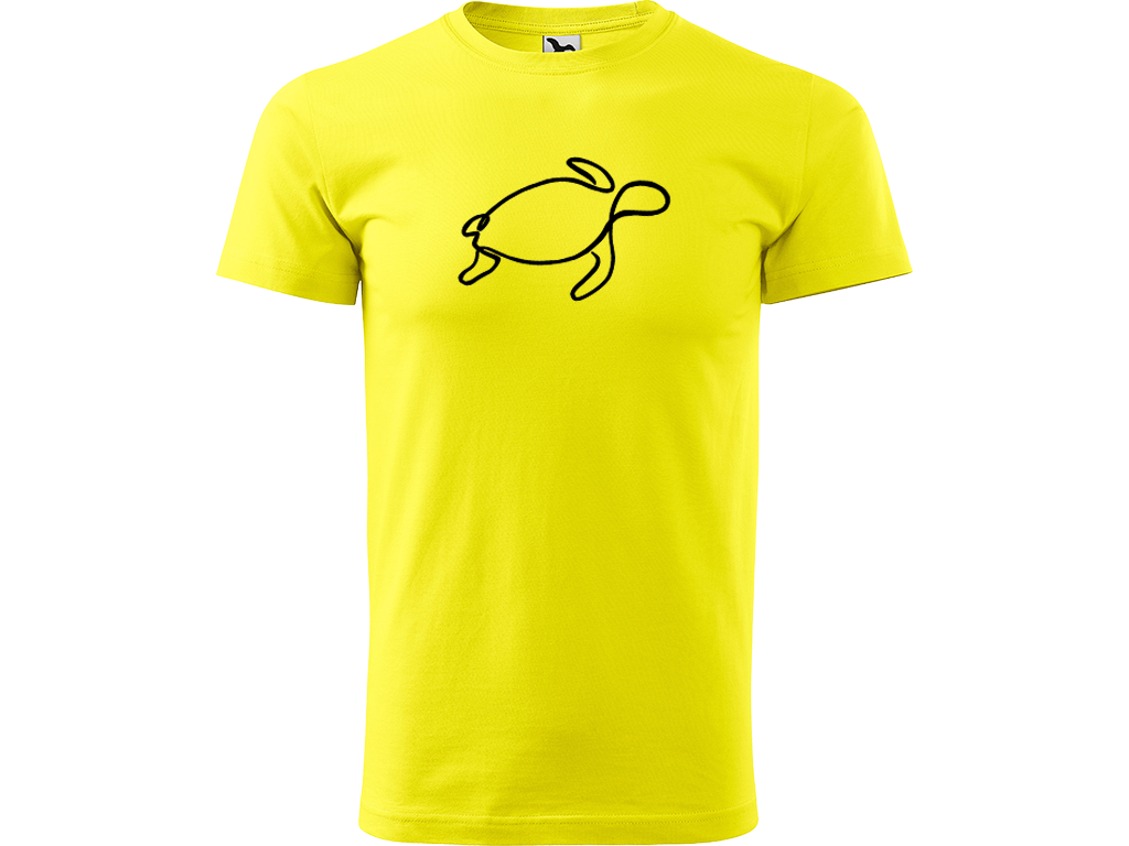 Ručně malované pánské bavlněné tričko - Jednotahová Želva Barva trička: CITRONOVÁ, Velikost trička: XL, Barva motivu: ČERNÁ