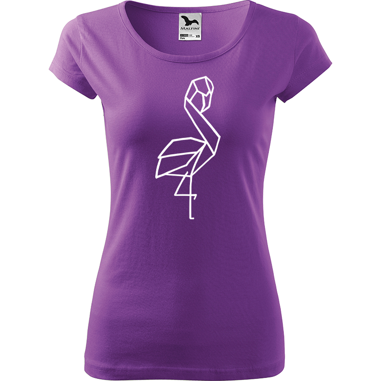 Ručně malované dámské bavlněné tričko - Plameňák - 1 Barva trička: FIALOVÁ, Velikost trička: XXL, Barva motivu: BÍLÁ