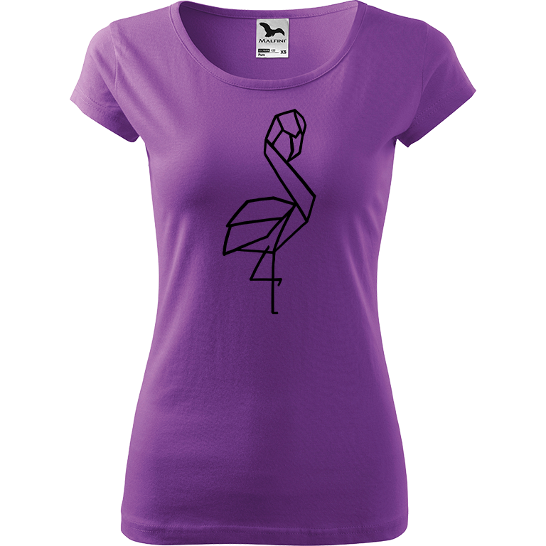 Ručně malované dámské bavlněné tričko - Plameňák - 1 Barva trička: FIALOVÁ, Velikost trička: S, Barva motivu: ČERNÁ