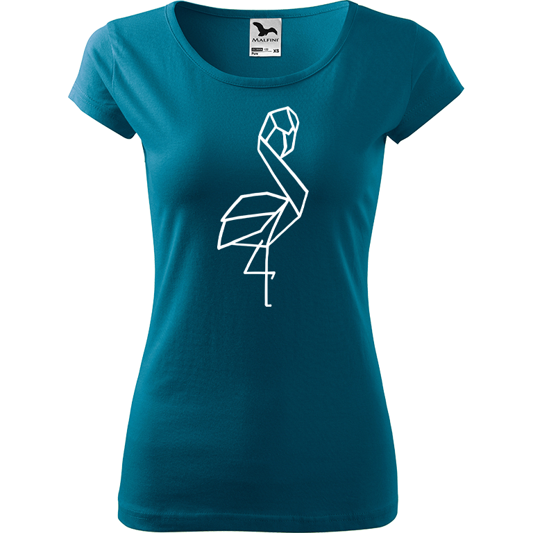 Ručně malované dámské bavlněné tričko - Plameňák - 1 Barva trička: PETROLEJOVÁ, Velikost trička: XS, Barva motivu: BÍLÁ