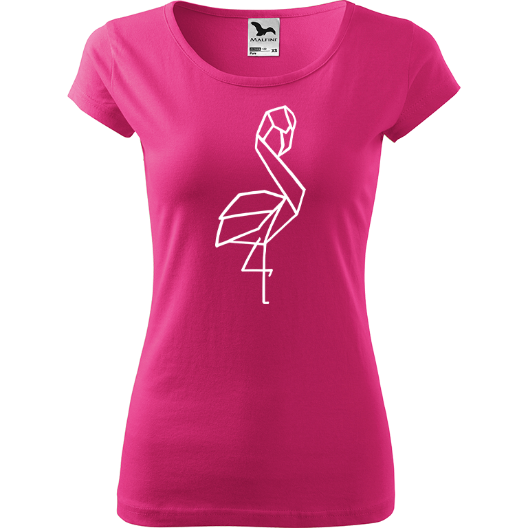 Ručně malované dámské bavlněné tričko - Plameňák - 1 Barva trička: RŮŽOVÁ, Velikost trička: XS, Barva motivu: BÍLÁ