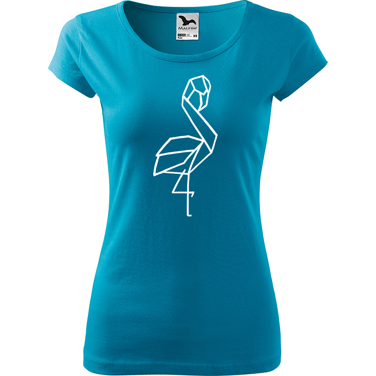 Ručně malované dámské bavlněné tričko - Plameňák - 1 Barva trička: TYRKYSOVÁ, Velikost trička: M, Barva motivu: BÍLÁ