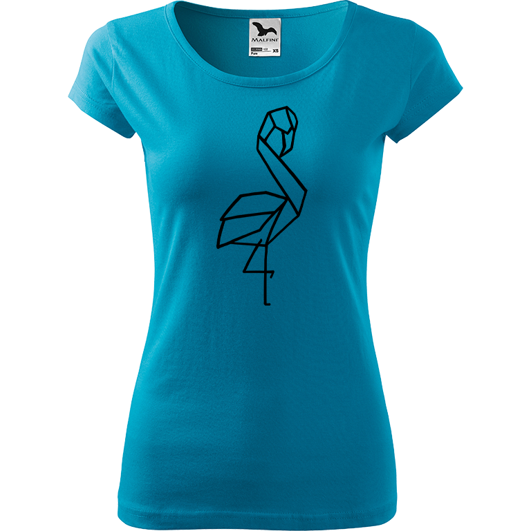 Ručně malované dámské bavlněné tričko - Plameňák - 1 Barva trička: TYRKYSOVÁ, Velikost trička: S, Barva motivu: ČERNÁ