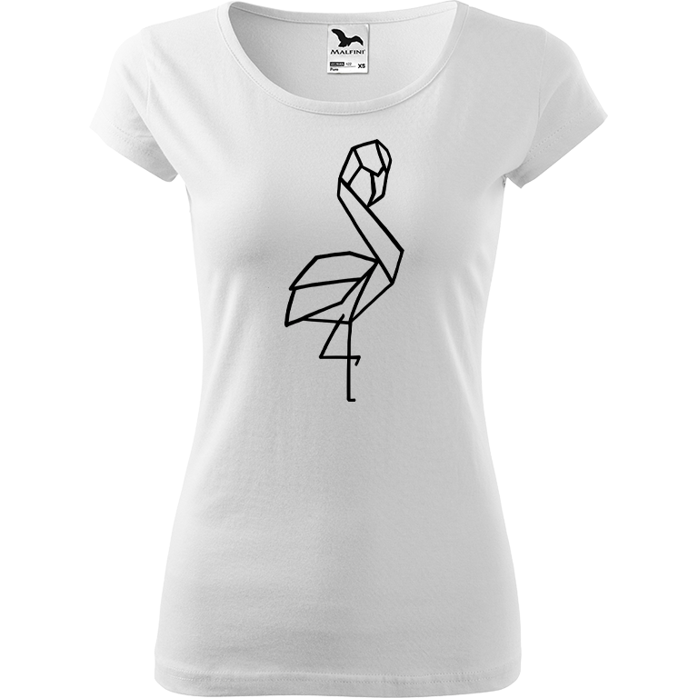 Ručně malované dámské bavlněné tričko - Plameňák - 1 Barva trička: BÍLÁ, Velikost trička: L, Barva motivu: ČERNÁ