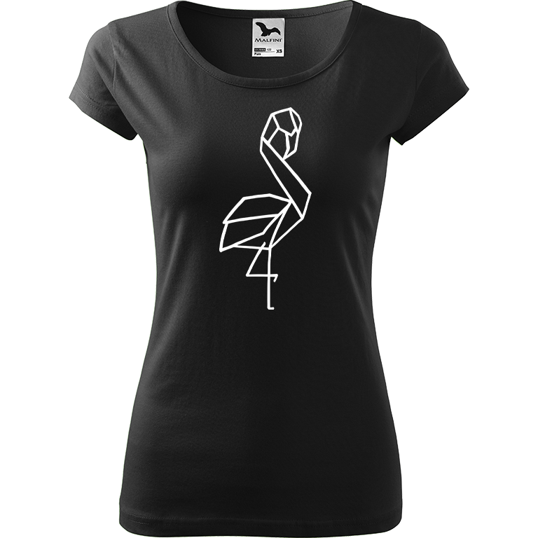 Ručně malované dámské bavlněné tričko - Plameňák - 1 Barva trička: ČERNÁ, Velikost trička: XL, Barva motivu: BÍLÁ