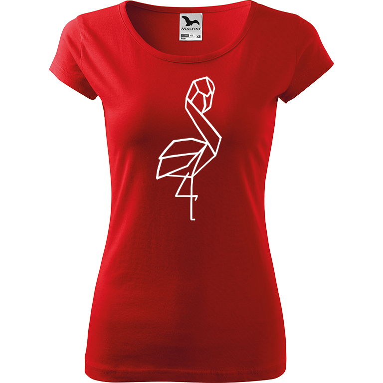 Ručně malované dámské bavlněné tričko - Plameňák - 1 Barva trička: ČERVENÁ, Velikost trička: S, Barva motivu: BÍLÁ