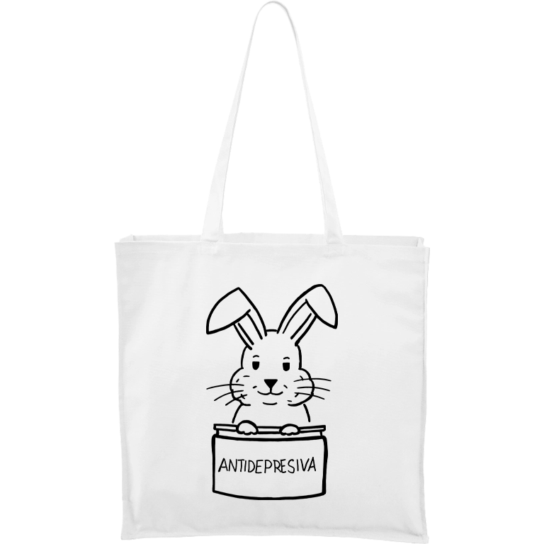 Ručně malovaná větší plátěná taška - Antidepresivní králík Barva tašky: BÍLÁ, Barva motivu: ČERNÁ