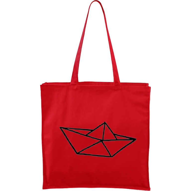 Ručně malovaná větší plátěná taška - Papírová loďka Barva tašky: ČERVENÁ, Barva motivu: ČERNÁ