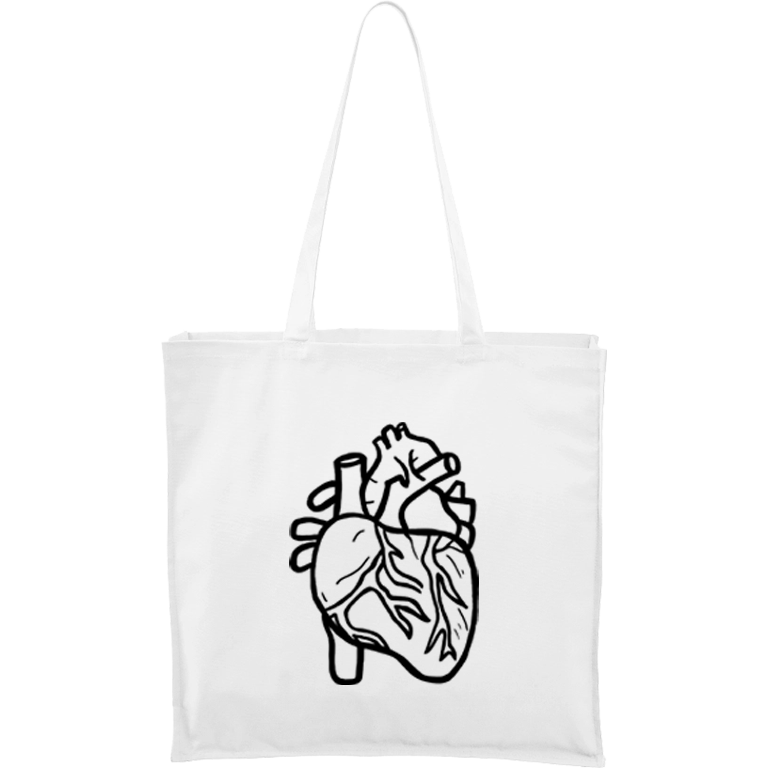 Ručně malovaná větší plátěná taška - Anatomické srdce Barva tašky: BÍLÁ, Barva motivu: ČERNÁ
