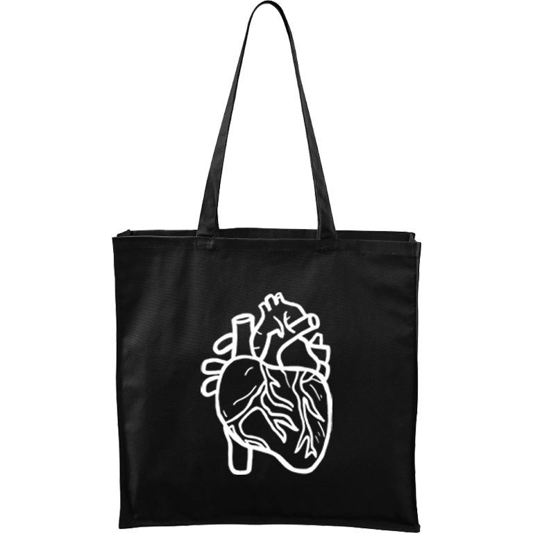 Ručně malovaná větší plátěná taška - Anatomické srdce Barva tašky: ČERNÁ, Barva motivu: BÍLÁ