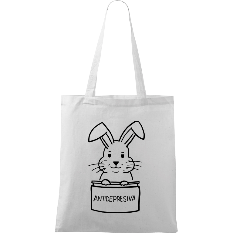 Ručně malovaná menší plátěná taška - Antidepresivní králík Barva tašky: BÍLÁ, Barva motivu: ČERNÁ