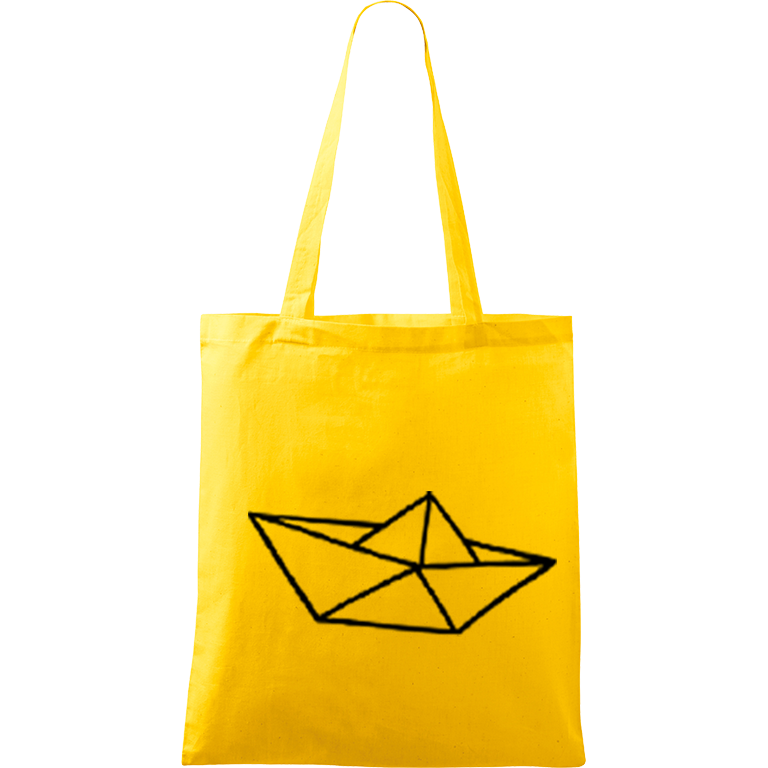 Ručně malovaná menší plátěná taška - Papírová loďka Barva tašky: ŽLUTÁ, Barva motivu: ČERNÁ