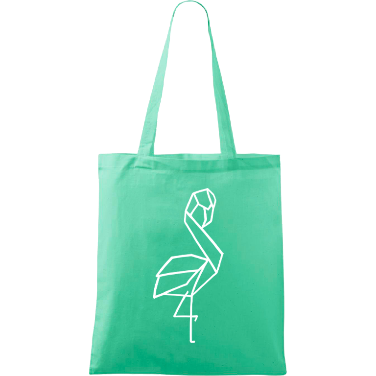 Ručně malovaná menší plátěná taška - Plameňák Barva tašky: SVĚTLE ZELENÁ, Barva motivu: BÍLÁ