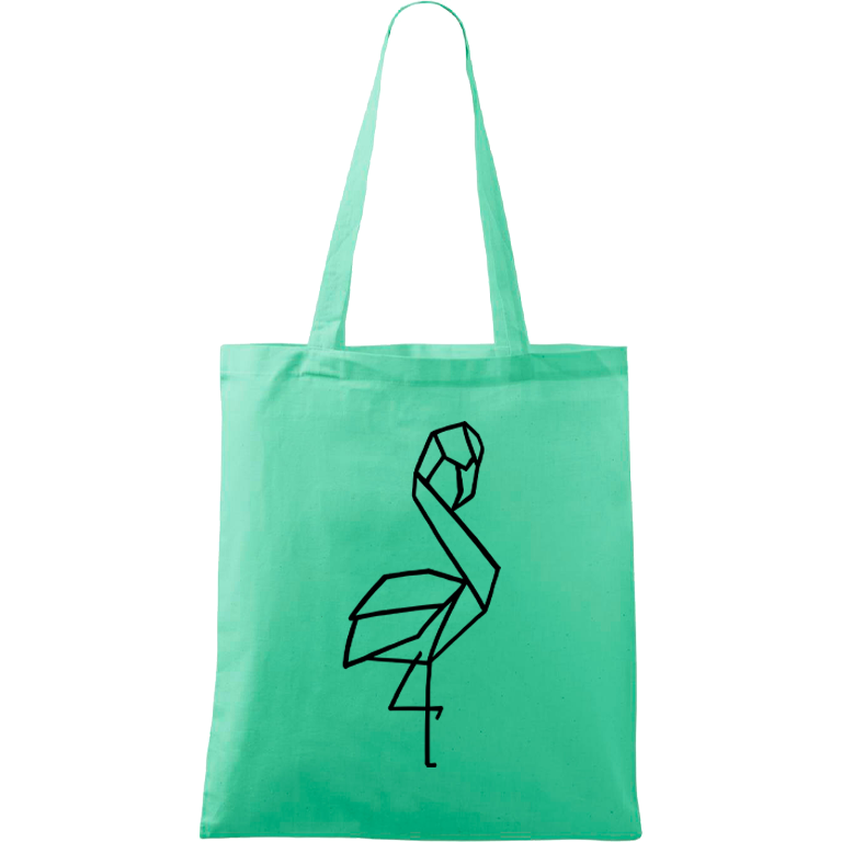 Ručně malovaná menší plátěná taška - Plameňák Barva tašky: SVĚTLE ZELENÁ, Barva motivu: ČERNÁ
