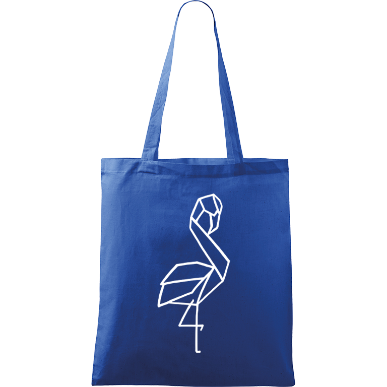 Ručně malovaná menší plátěná taška - Plameňák Barva tašky: MODRÁ, Barva motivu: BÍLÁ