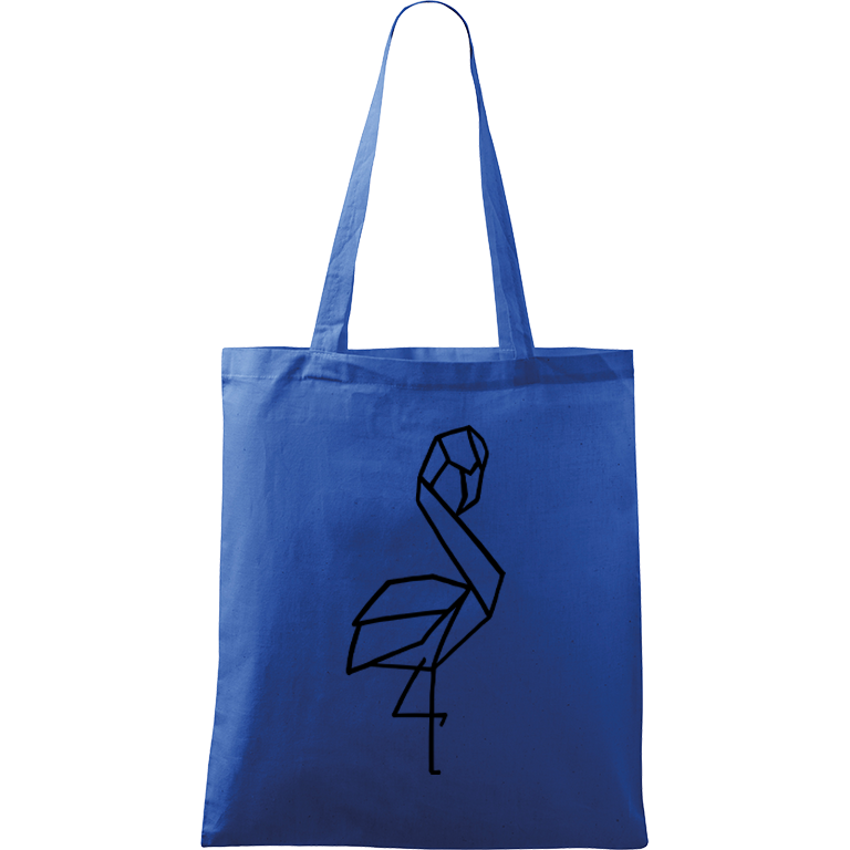 Ručně malovaná menší plátěná taška - Plameňák Barva tašky: MODRÁ, Barva motivu: ČERNÁ