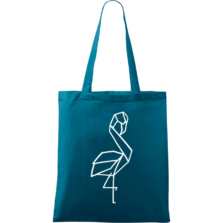 Ručně malovaná menší plátěná taška - Plameňák Barva tašky: PETROLEJOVÁ, Barva motivu: BÍLÁ