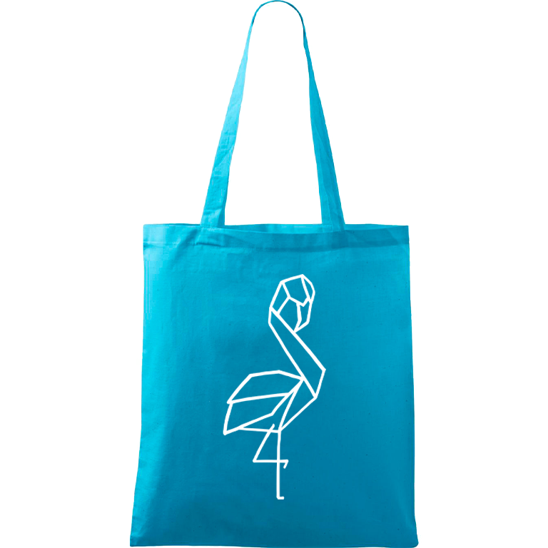 Ručně malovaná menší plátěná taška - Plameňák Barva tašky: TYRKYSOVÁ, Barva motivu: BÍLÁ
