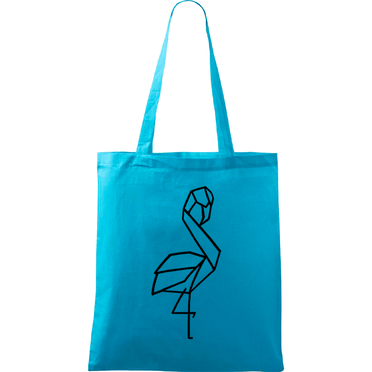 Ručně malovaná menší plátěná taška - Plameňák Barva tašky: TYRKYSOVÁ, Barva motivu: ČERNÁ