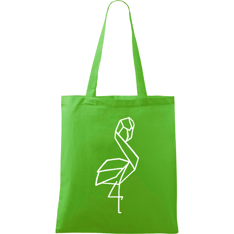 Ručně malovaná menší plátěná taška - Plameňák Barva tašky: ZELENÁ, Barva motivu: BÍLÁ