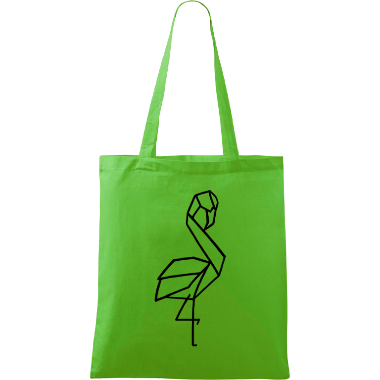 Ručně malovaná menší plátěná taška - Plameňák Barva tašky: ZELENÁ, Barva motivu: ČERNÁ