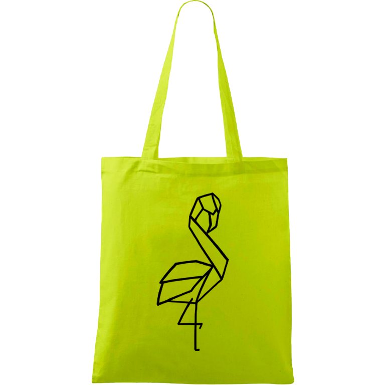 Ručně malovaná menší plátěná taška - Plameňák Barva tašky: LIMETKOVÁ, Barva motivu: ČERNÁ