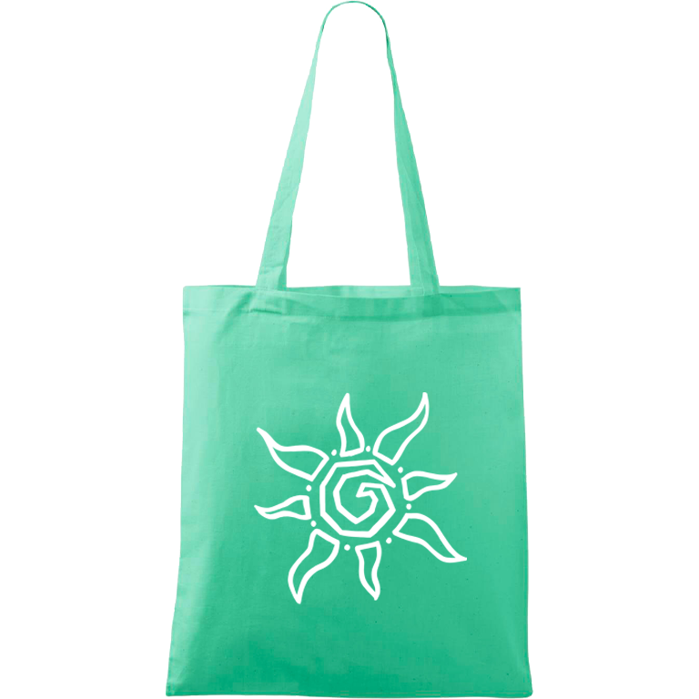 Ručně malovaná menší plátěná taška - Slunce Barva tašky: SVĚTLE ZELENÁ, Barva motivu: BÍLÁ