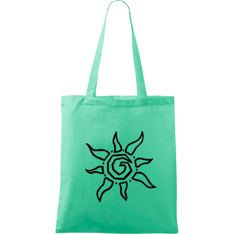Ručně malovaná menší plátěná taška - Slunce Barva tašky: SVĚTLE ZELENÁ, Barva motivu: ČERNÁ
