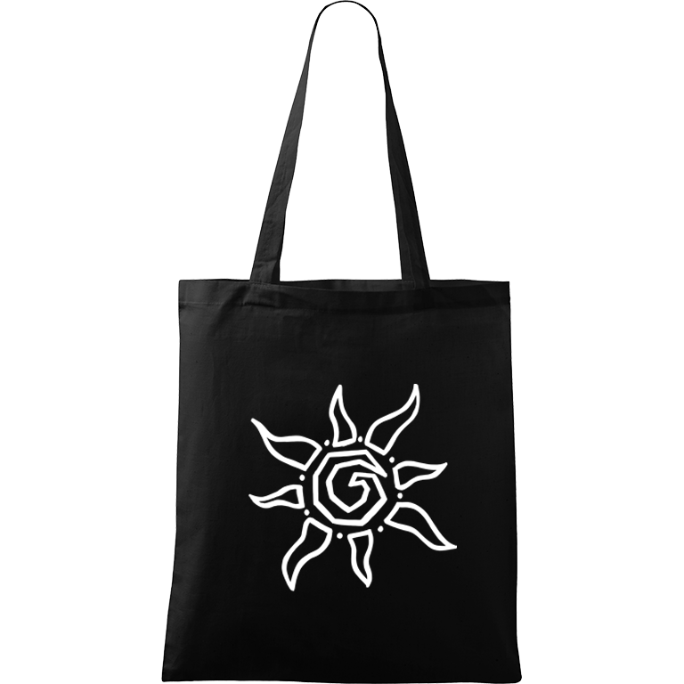 Ručně malovaná menší plátěná taška - Slunce Barva tašky: ČERNÁ, Barva motivu: BÍLÁ
