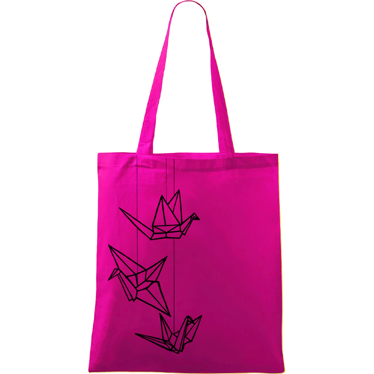 Ručně malovaná menší plátěná taška - Origami jeřábi Barva tašky: RŮŽOVÁ, Barva motivu: ČERNÁ