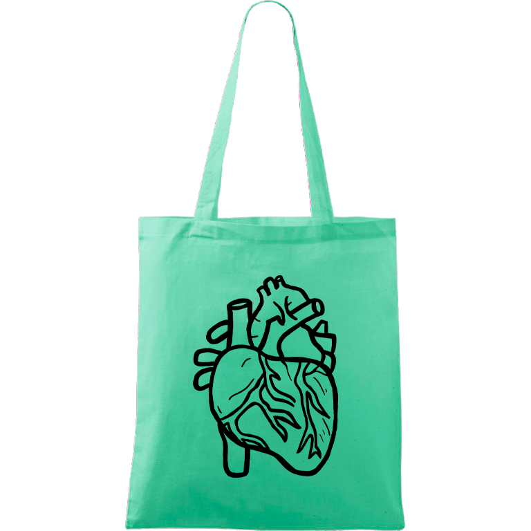 Ručně malovaná menší plátěná taška - Anatomické srdce Barva tašky: SVĚTLE ZELENÁ, Barva motivu: ČERNÁ