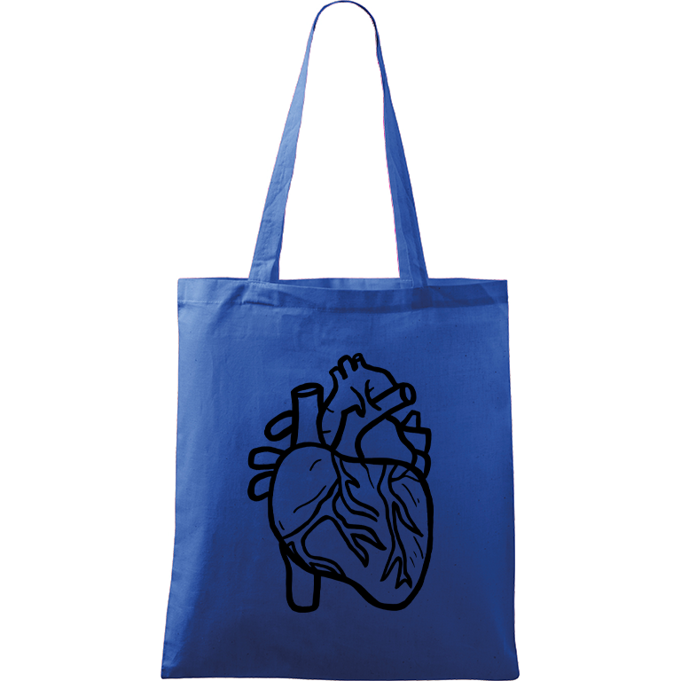 Ručně malovaná menší plátěná taška - Anatomické srdce Barva tašky: MODRÁ, Barva motivu: ČERNÁ