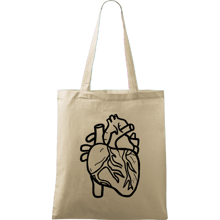 Ručně malovaná menší plátěná taška - Anatomické srdce Barva tašky: PŘÍRODNÍ, Barva motivu: ČERNÁ