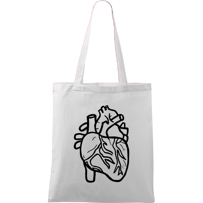Ručně malovaná menší plátěná taška - Anatomické srdce Barva tašky: BÍLÁ, Barva motivu: ČERNÁ